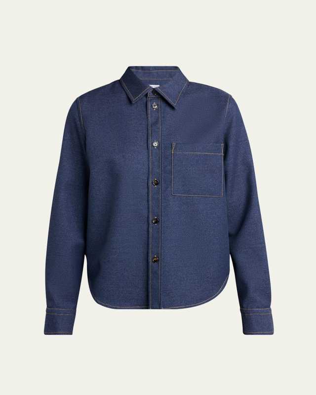 Melange Wool Cotton Drill Button-Down Shirt